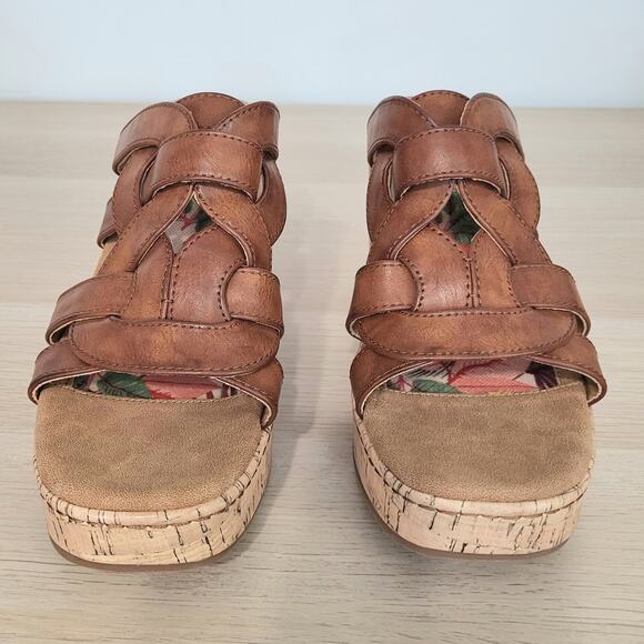 B.O.C. Cora Platform Wedge Sandals Cork Brown Tan Platform Comfort Open Toe 10 - Picture 2 of 9